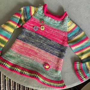 Woolworths Knit Flower Crochet Aplique Colorful Striped Knit Sweater size 3/4